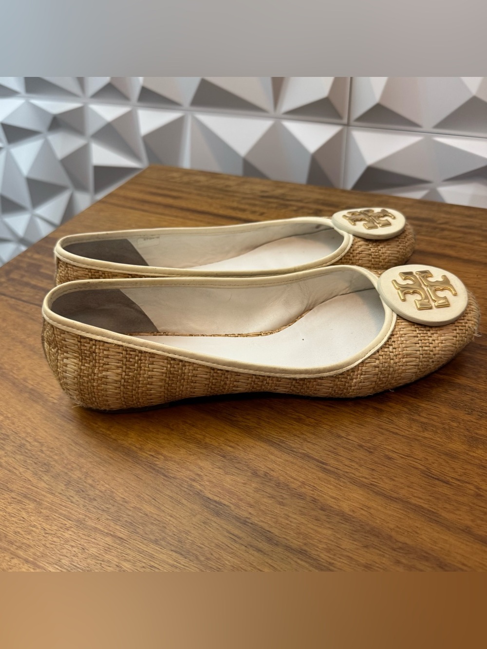 Tory Burch Reva Raffia Straw Ballet Flats Size 9 - Picture 6 of 9